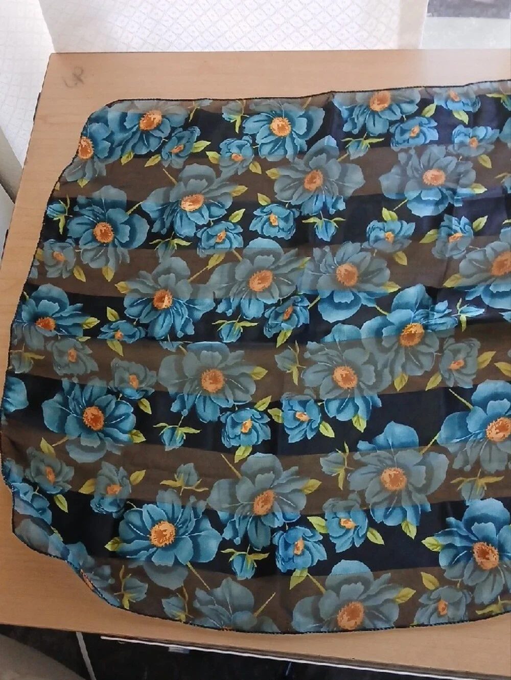Blue Floral Satin Neck Scarf for Women